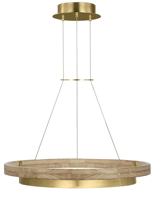 Visual Comfort Modern 700GRC30HABNO-LED930 LED Chandelier, Hand Rubbed Antique Brass/Natural Oak