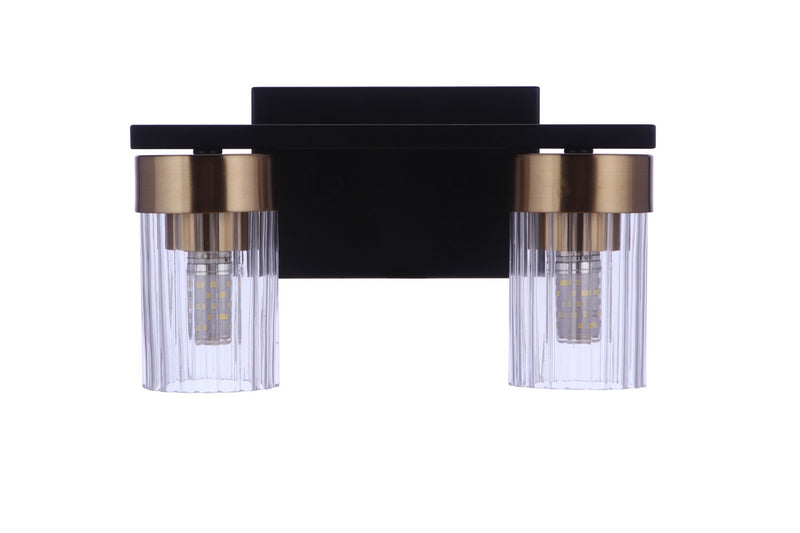 Craftmade 11811FBSB2 Two Light Vanity, Flat Black/Satin Brass