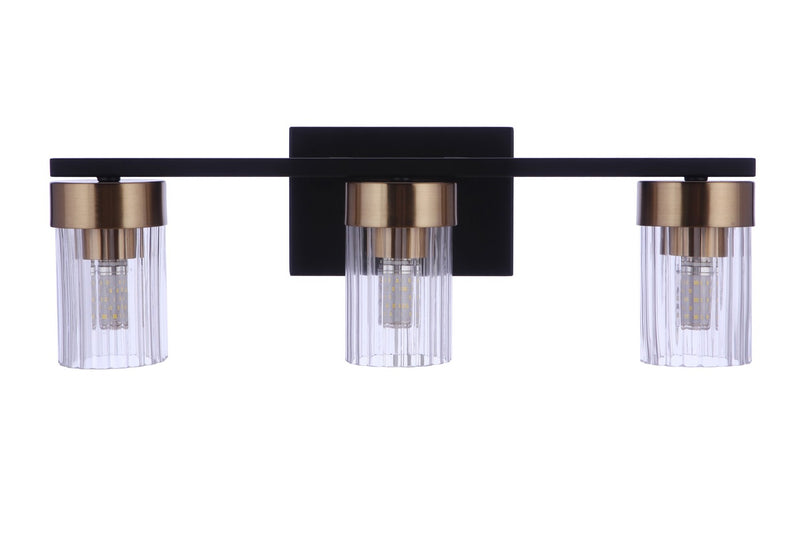 Craftmade 11819FBSB3 Three Light Vanity, Flat Black/Satin Brass