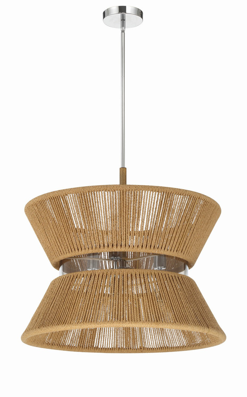 Craftmade 58596-CHWAL Six Light Pendant, Chrome/Walnut