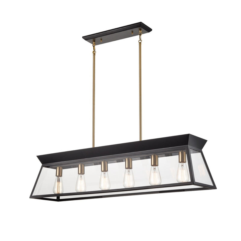 Artcraft AC11854BK Six Light Island Chandelier, Black and Brushed Brass