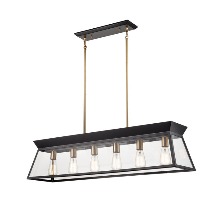 Artcraft AC11854BK Six Light Island Chandelier, Black and Brushed Brass