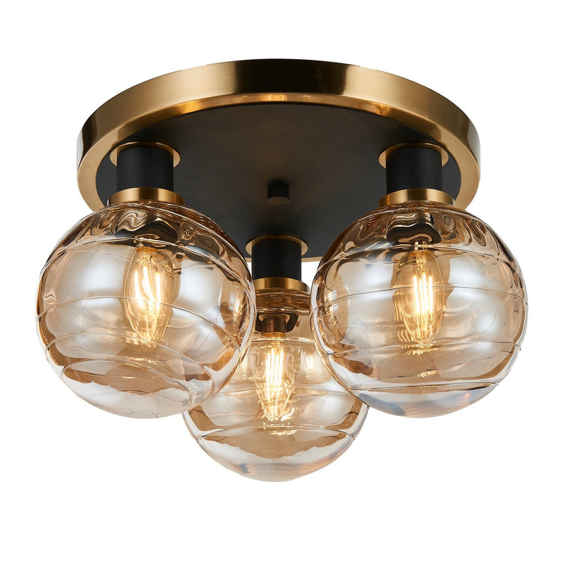 Artcraft AC11873AM Three Light Semi-Flush Mount, Black and Brushed Brass