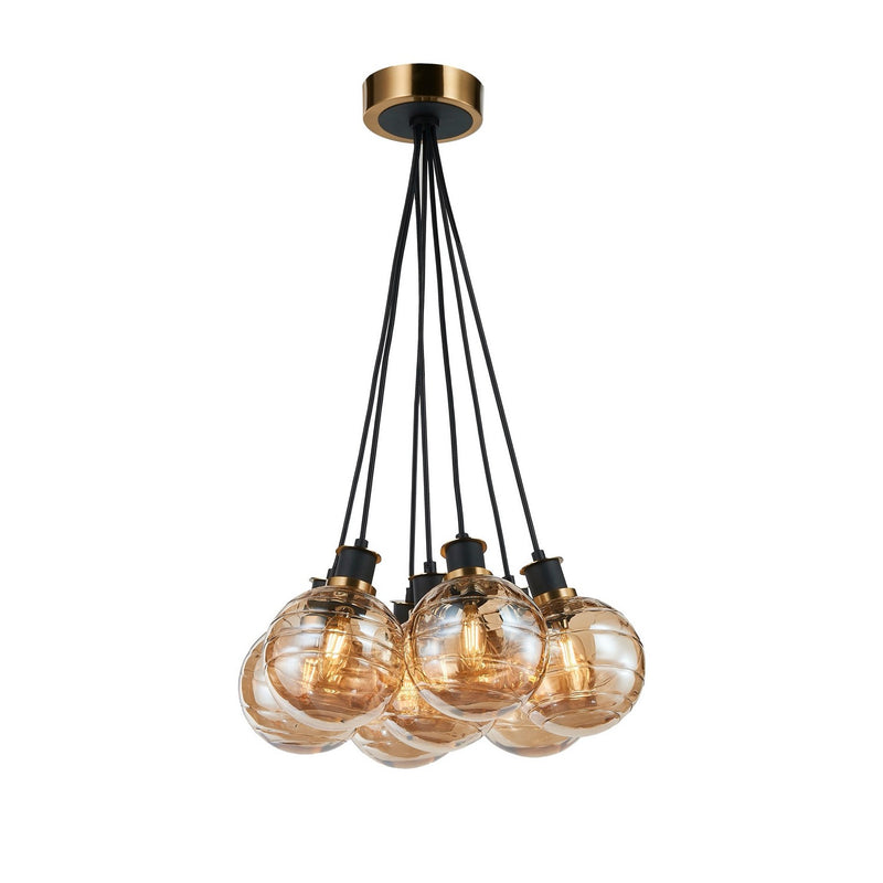 Artcraft AC11877AM Seven Light Pendant, Black and Brushed Brass