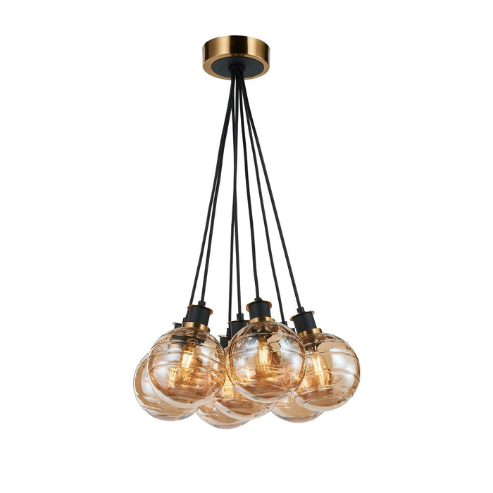 Artcraft AC11877AM Seven Light Pendant, Black and Brushed Brass