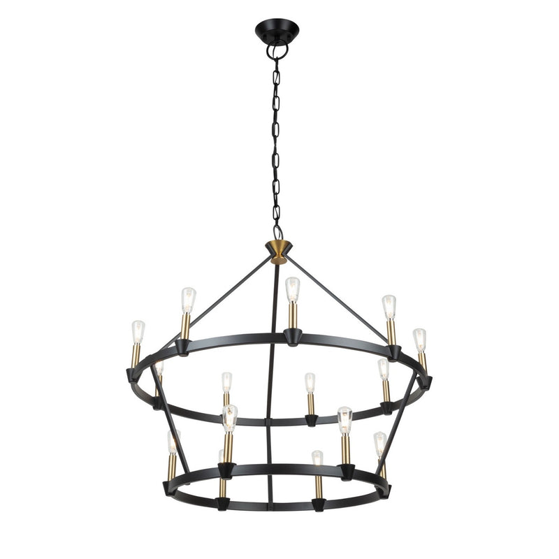 Artcraft AC11985BB 15 Light Chandelier, Black and Brushed Brass