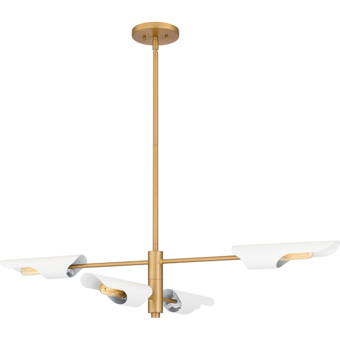 Quoizel LOI444BWS Four Light Linear Chandelier, Brushed Weathered Brass