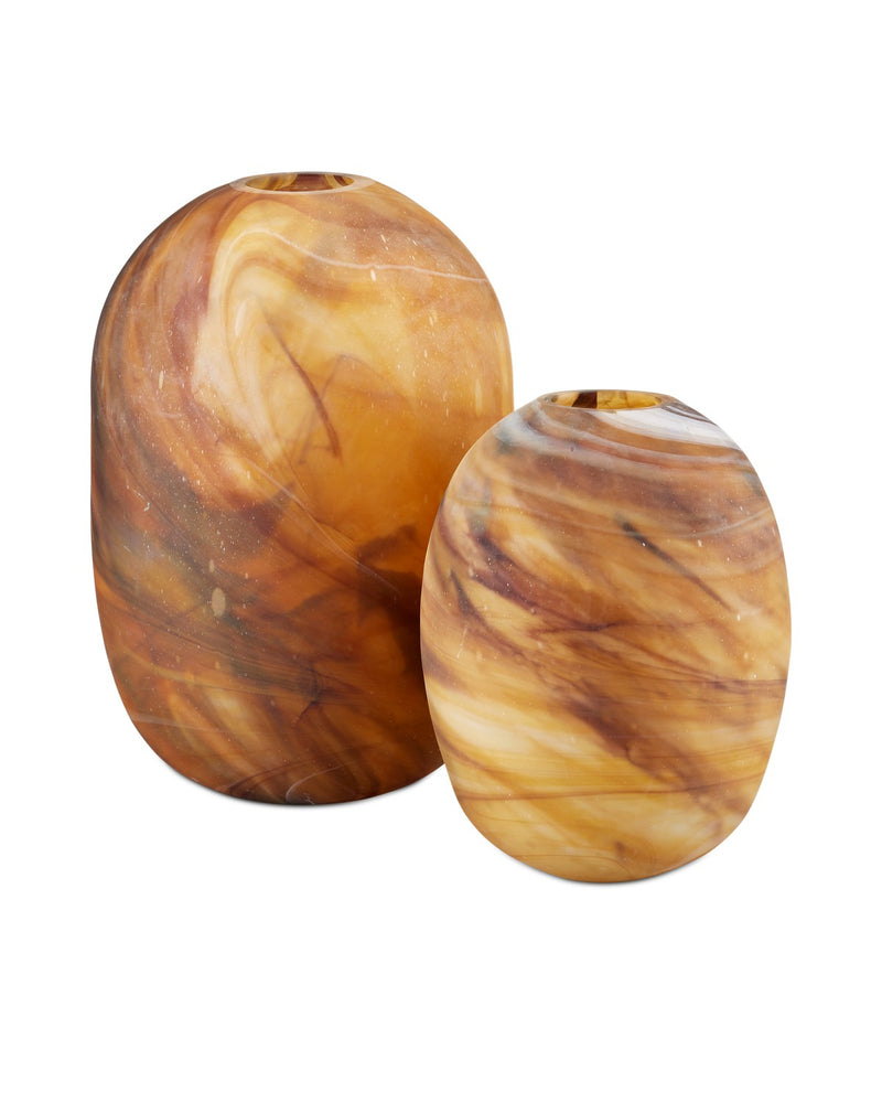 Currey and Company 1200-0761 Vase Set of 2, Dark Amber Swirl