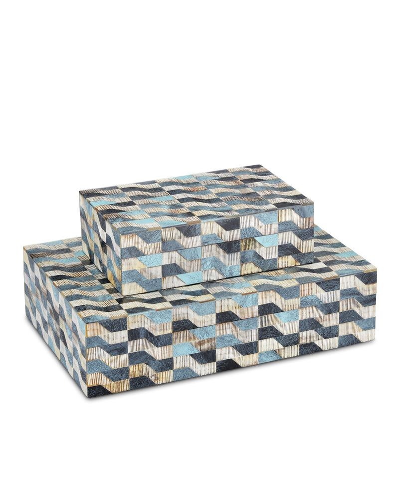 Currey and Company 1200-0763 Box Set of 2, Blue/Natural/Linen