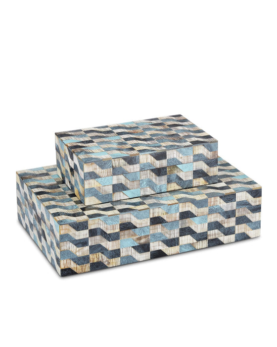 Currey and Company 1200-0763 Box Set of 2, Blue/Natural/Linen