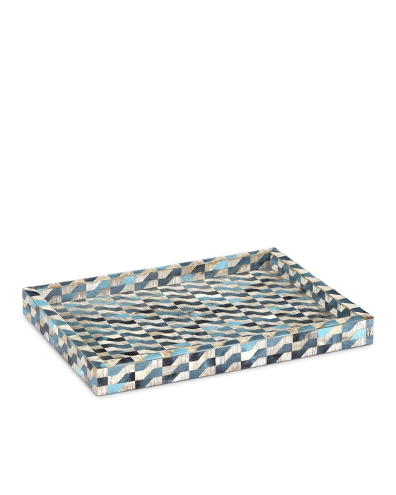 Currey and Company 1200-0765 Tray, Blue/Natural