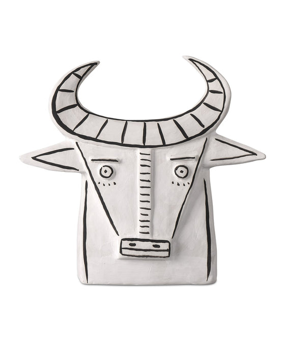 Currey and Company 1200-0791 Frank the Bull, Washed White/Black