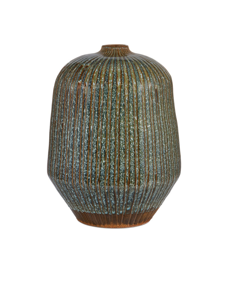 Currey and Company 1200-0825 Vase, Reactive Blue/Brown