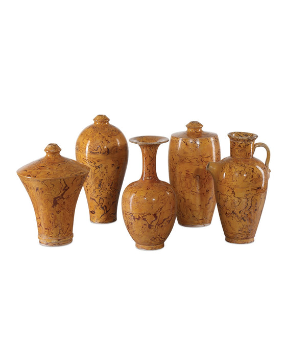 Currey and Company 1200-0875 Vase Set of 5, Yellow/Brown