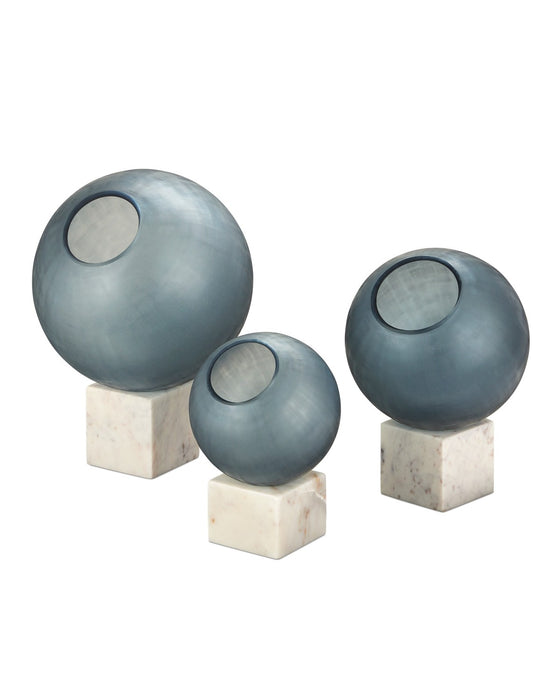 Currey and Company 1200-0900 Orb Set of 3, Indigo Blue/Natural
