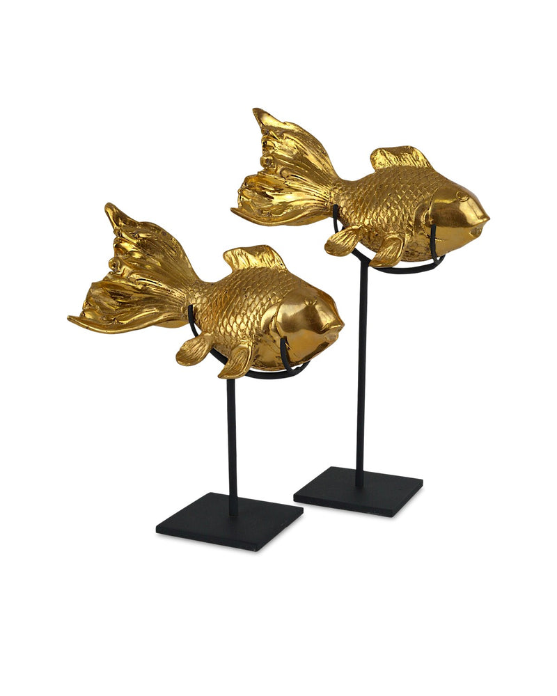 Currey and Company 1200-0902 Goldfish Set of 2, Gold/Black