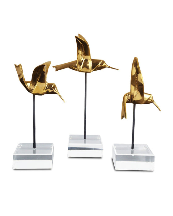 Currey and Company 1200-0903 Hummingbirds Set of 3, Gold/Black/Clear