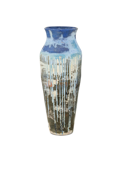 Currey and Company 2200-0043 Urn, Antique White / Blue Drip