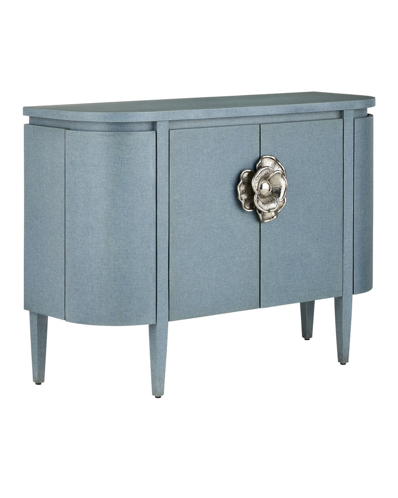 Currey and Company 3000-0280 Cabinet, Lacquered Blue Linen/Natural Oak/Polished Nickel