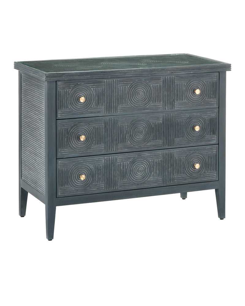 Currey and Company 3000-0291 Chest, Vintage Navy/Brass/Clear