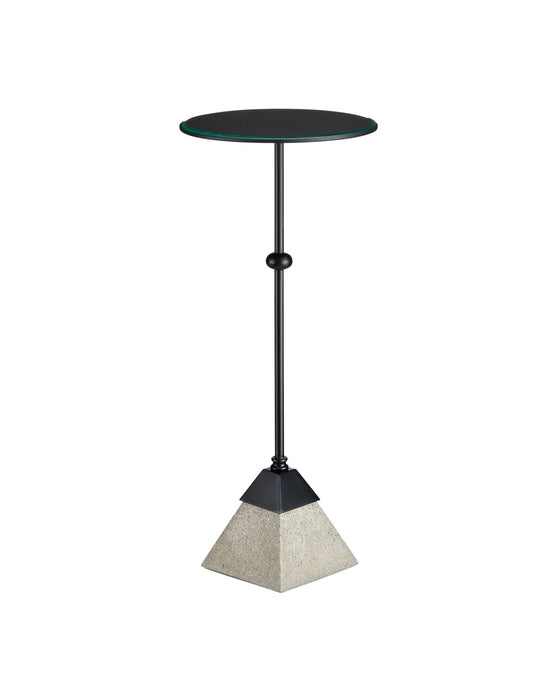 Currey and Company 4000-0185 Accent Table, Satin Black/Polished Concrete/Clear