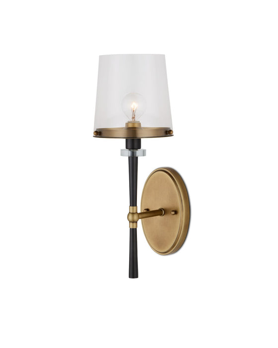 Currey and Company 5000-0254 One Light Wall Sconce, Antique Brass/Oil Rubbed Bronze/Clear