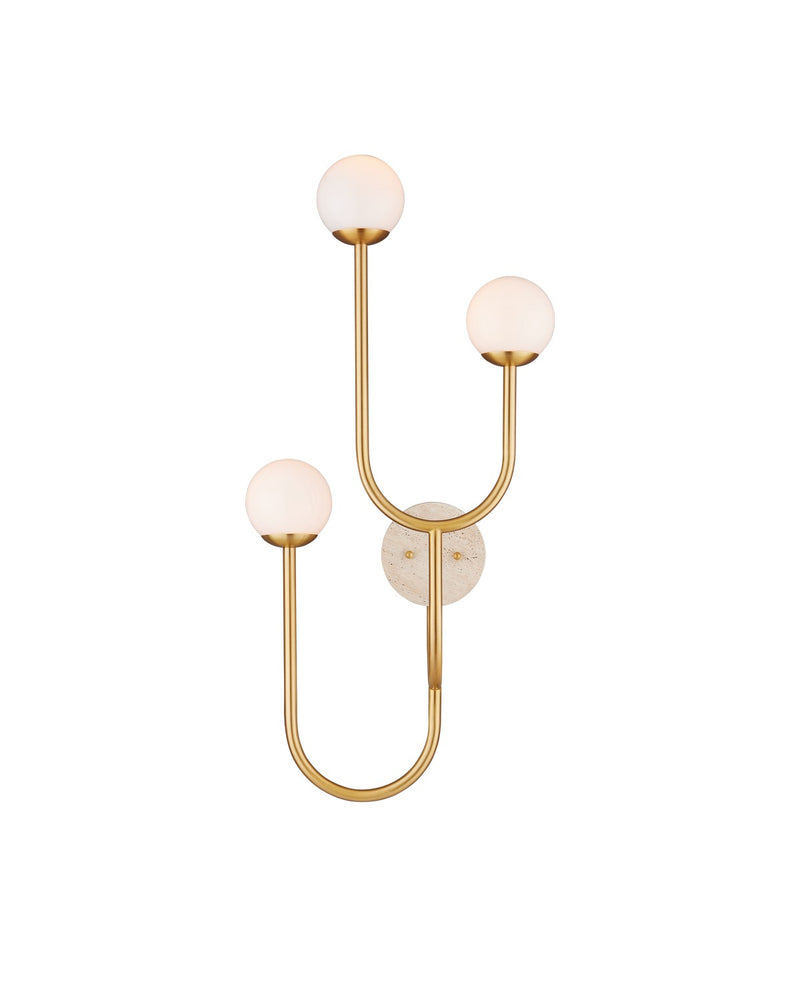Currey and Company 5000-0256 Three Light Wall Sconce, Brass/Natural/White