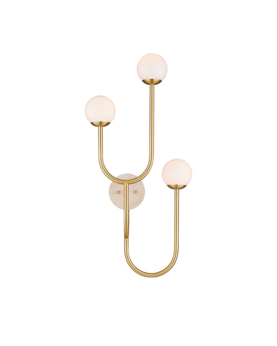 Currey and Company 5000-0257 Three Light Wall Sconce, Brass/Natural/White