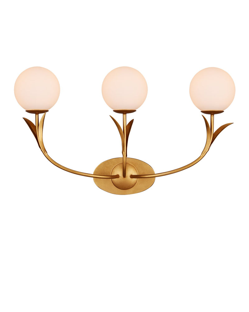 Currey and Company 5000-0261 Three Light Wall Sconce, Contemporary Gold Leaf/Sugar White/Frosted White
