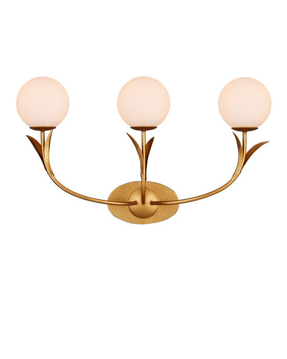 Currey and Company 5000-0261 Three Light Wall Sconce, Contemporary Gold Leaf/Sugar White/Frosted White