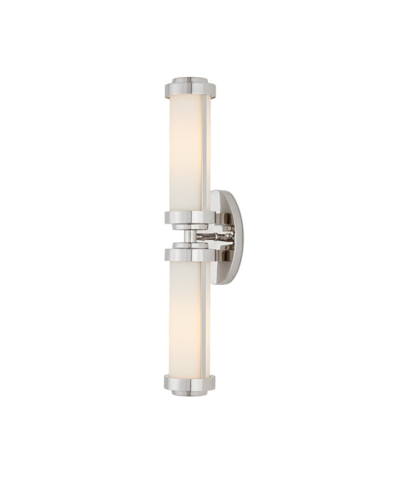 Currey and Company 5800-0043 Two Light Wall Sconce, Polished Nickel/Opaque
