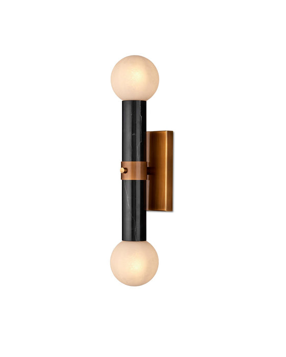 Currey and Company 5800-0046 Two Light Wall Sconce, Black/Antique Brass/White