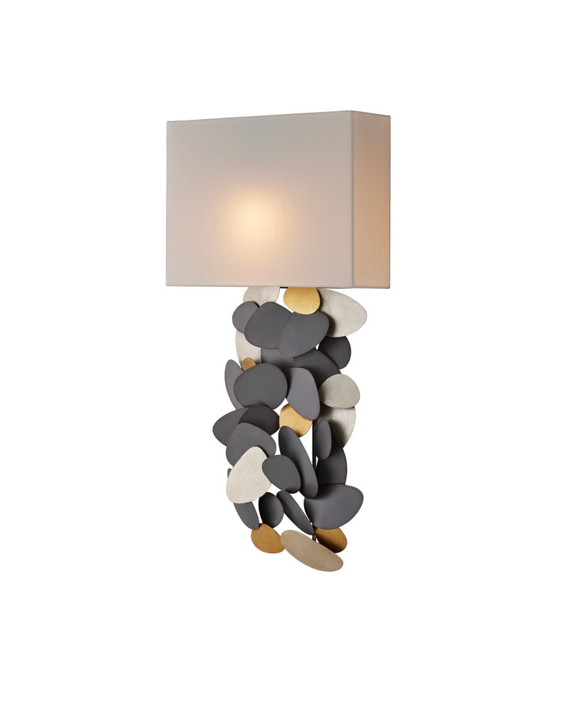 Currey and Company 5900-0055 One Light Wall Sconce, Hiroshi Gray/Contemporary Gold Leaf/Contemporary Silver Leaf