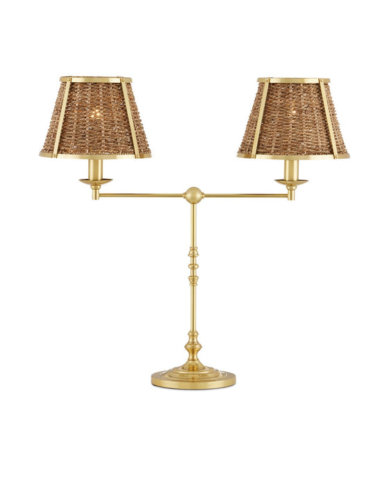 Currey and Company 6000-0899 Two Light Desk Lamp, Polished Brass/Natural
