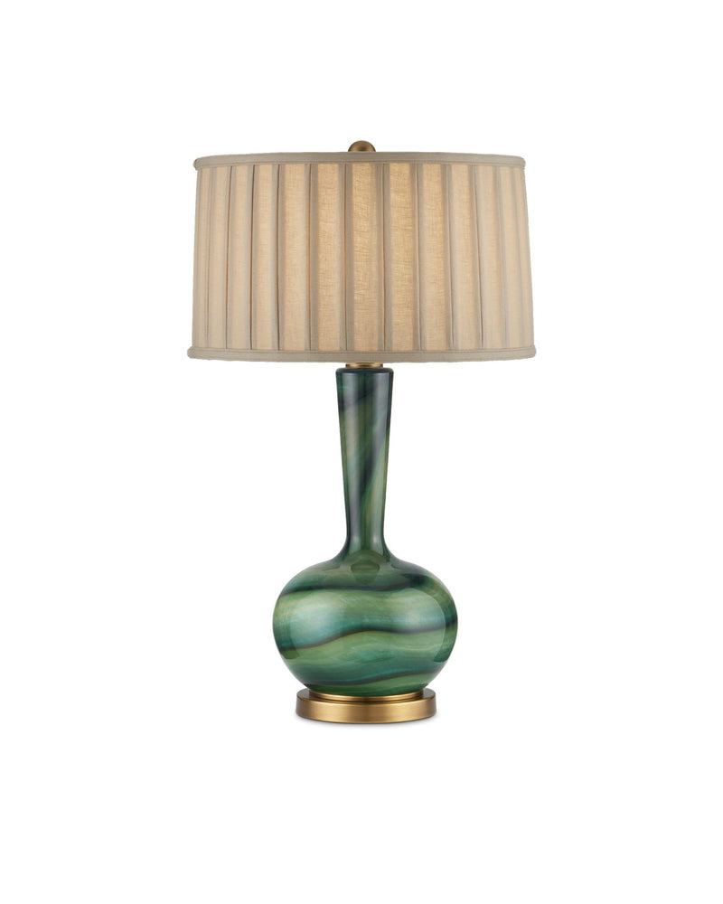 Currey and Company 6000-0925 One Light Table Lamp, Green/Antique Brass