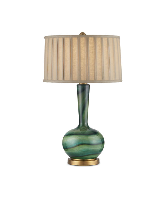 Currey and Company 6000-0925 One Light Table Lamp, Green/Antique Brass
