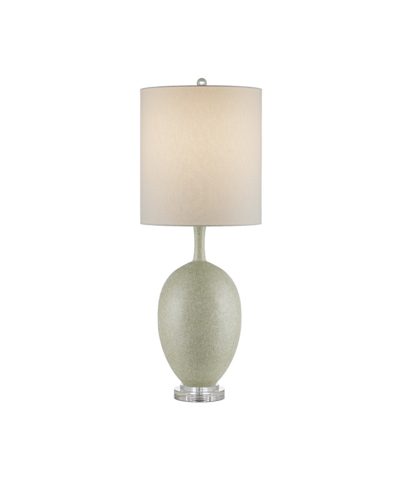 Currey and Company 6000-0936 One Light Table Lamp, Green/Off-White/Clear/Satin Nickel