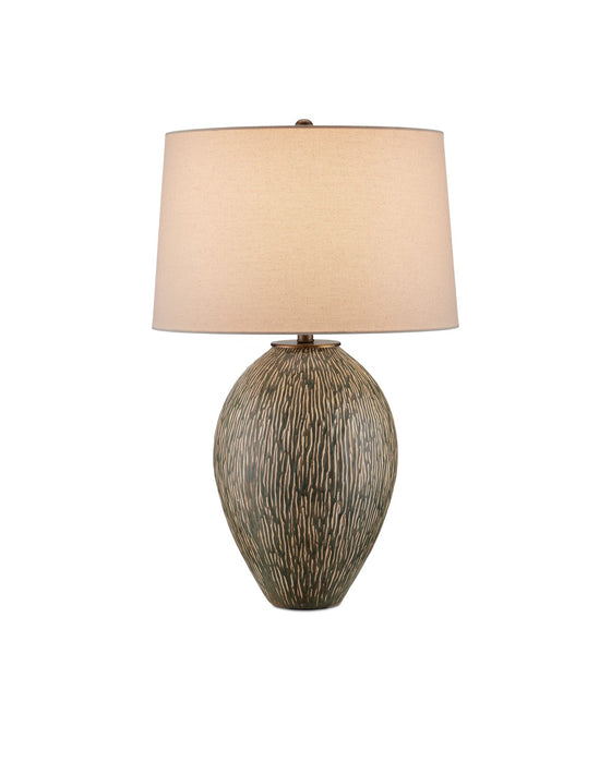 Currey and Company 6000-0937 One Light Table Lamp, Olive Green/Beige/Off-White/Antique Brass