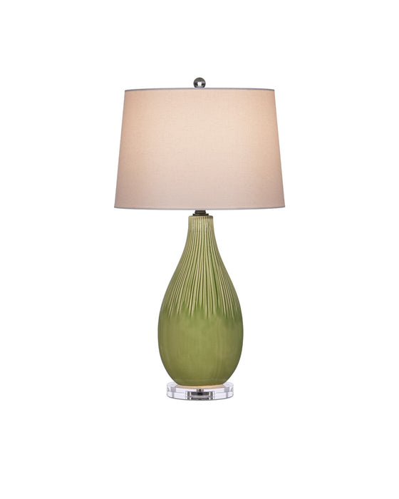 Currey and Company 6000-0943 One Light Table Lamp, Pale Green/Off-White/Clear/Satin Nickel