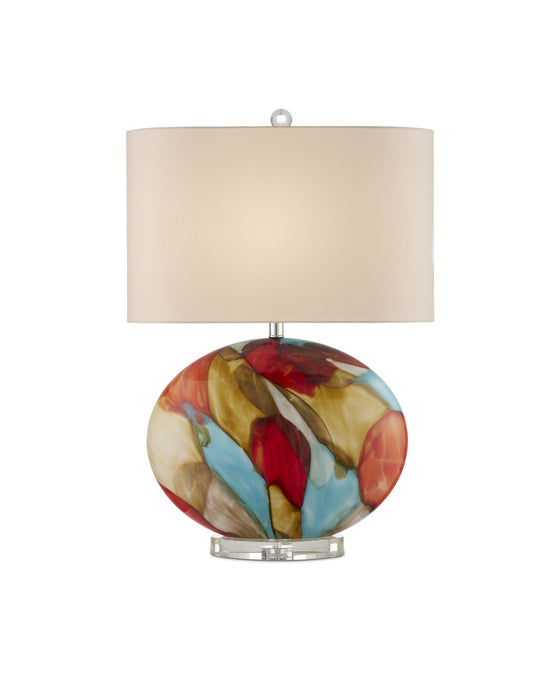 Currey and Company 6000-0944 One Light Table Lamp, Red/Blue/Yellow/Off-White/Clear/Polished Nickel