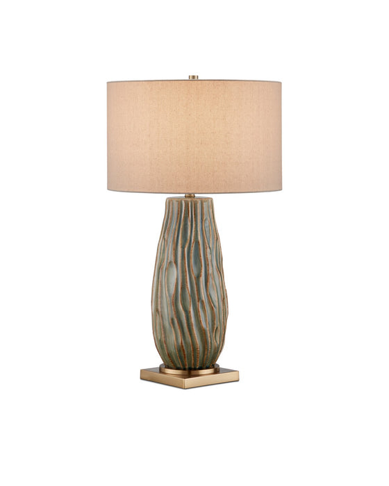 Currey and Company 6000-0963 One Light Table Lamp, Forest Reactive/Antique Brass
