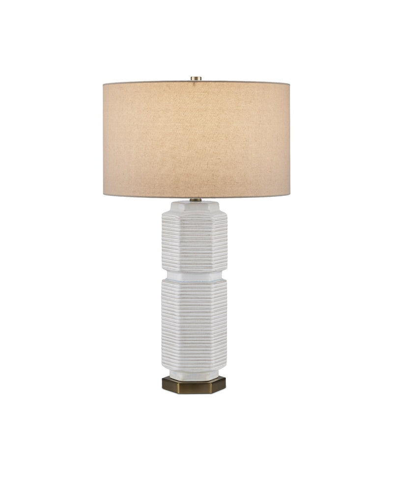 Currey and Company 6000-0965 One Light Table Lamp, White/Beige/Blue/Antique Brass