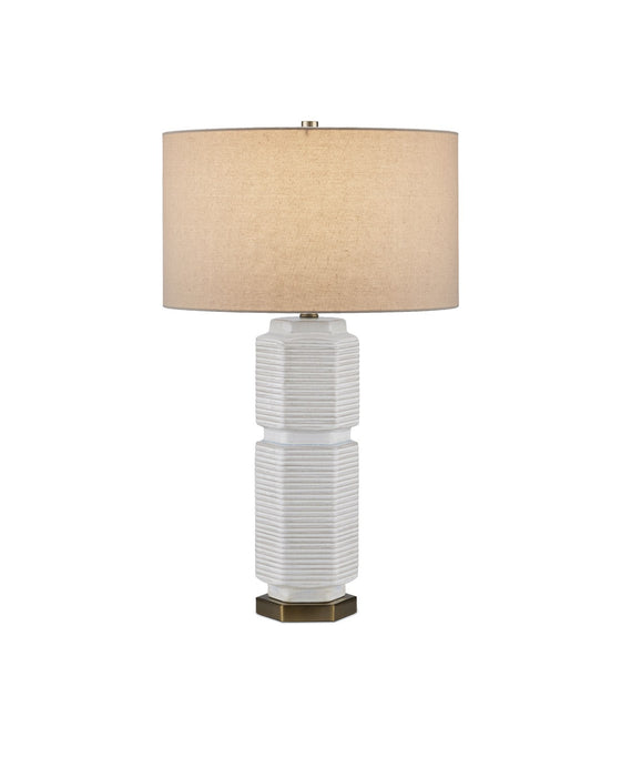 Currey and Company 6000-0965 One Light Table Lamp, White/Beige/Blue/Antique Brass