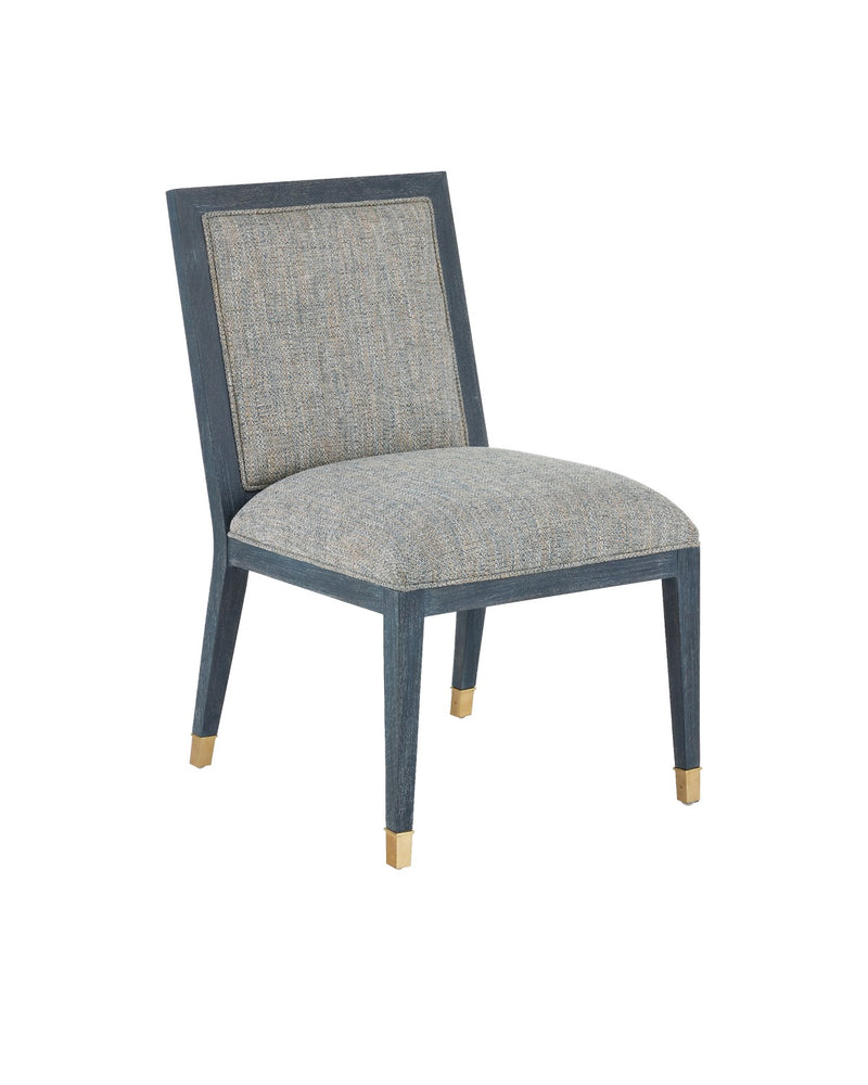 Currey and Company 7000-0872 Side Chair, Vintage Navy/Performance Barrett Dusk/Satin Brass