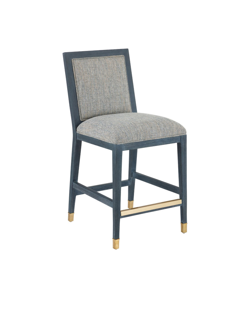 Currey and Company 7000-0902 Counter Stool, Vintage Navy/Performance Barrett Dusk/Satin Brass