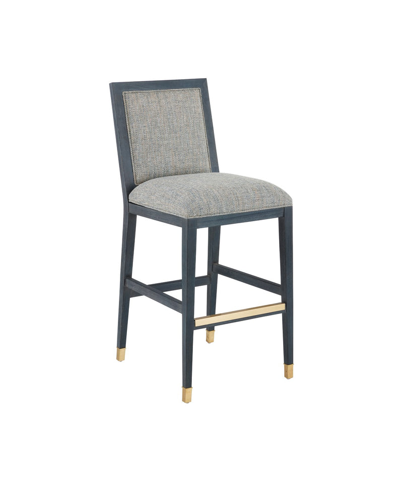 Currey and Company 7000-0922 Bar Stool, Vintage Navy/Performance Barrett Dusk/Satin Brass
