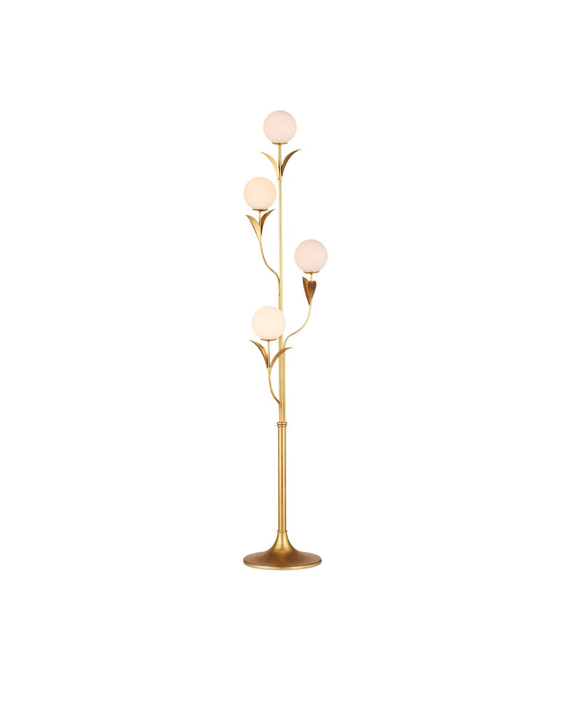 Currey and Company 8000-0152 Four Light Floor Lamp, Contemporary Gold Leaf/Frosted White