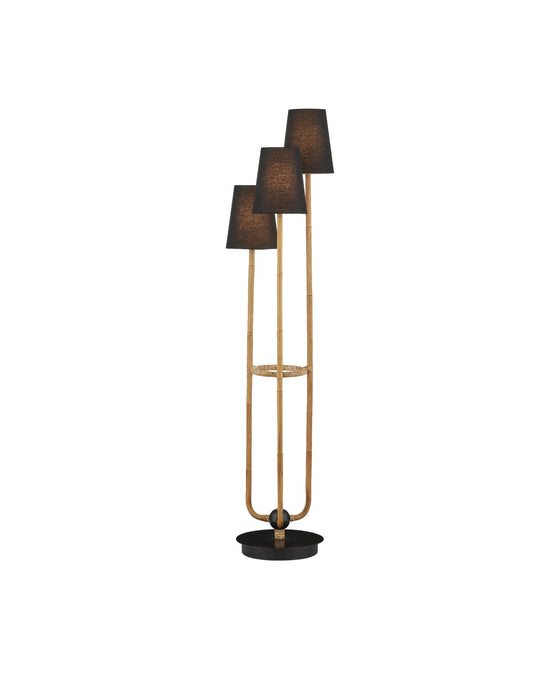 Currey and Company 8000-0159 Three Light Floor Lamp, Natural Rattan/Satin Black
