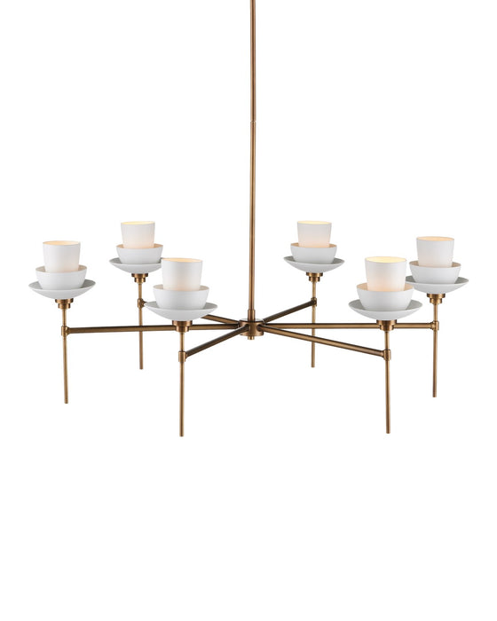Currey and Company 9000-1092 Six Light Chandelier, Antique Brass/White