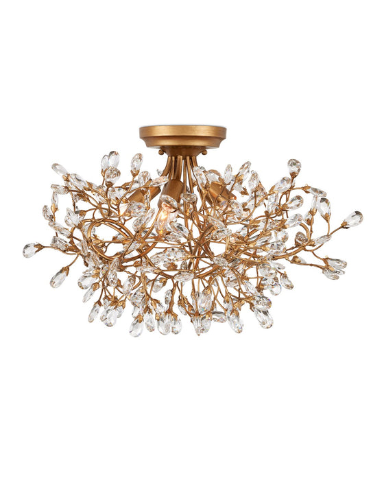 Currey and Company 9000-1123 Five Light Semi-Flush Mount, Clear/Brass
